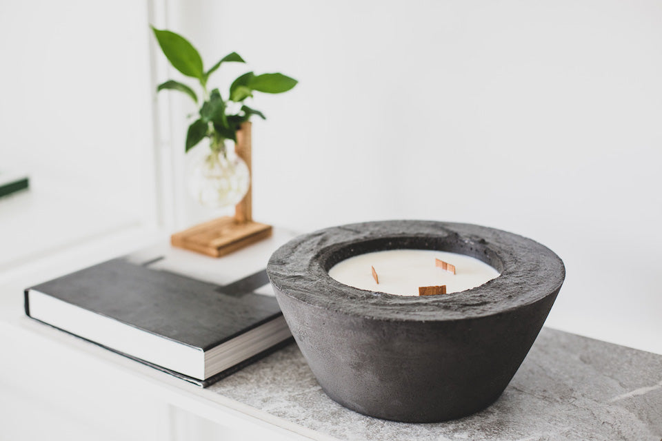 Medium Concrete Candle, Charcoal, Bohemia: Blackcurrant, Fig, Cedarwood