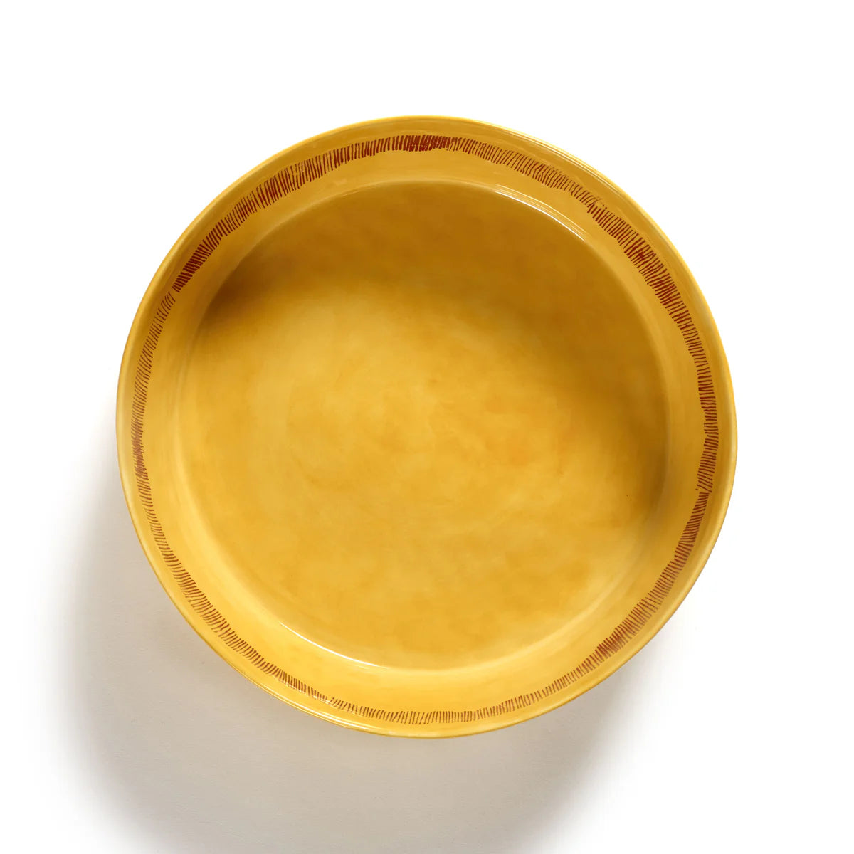 Sunny Yellow Salad Bowl with Red Stripes