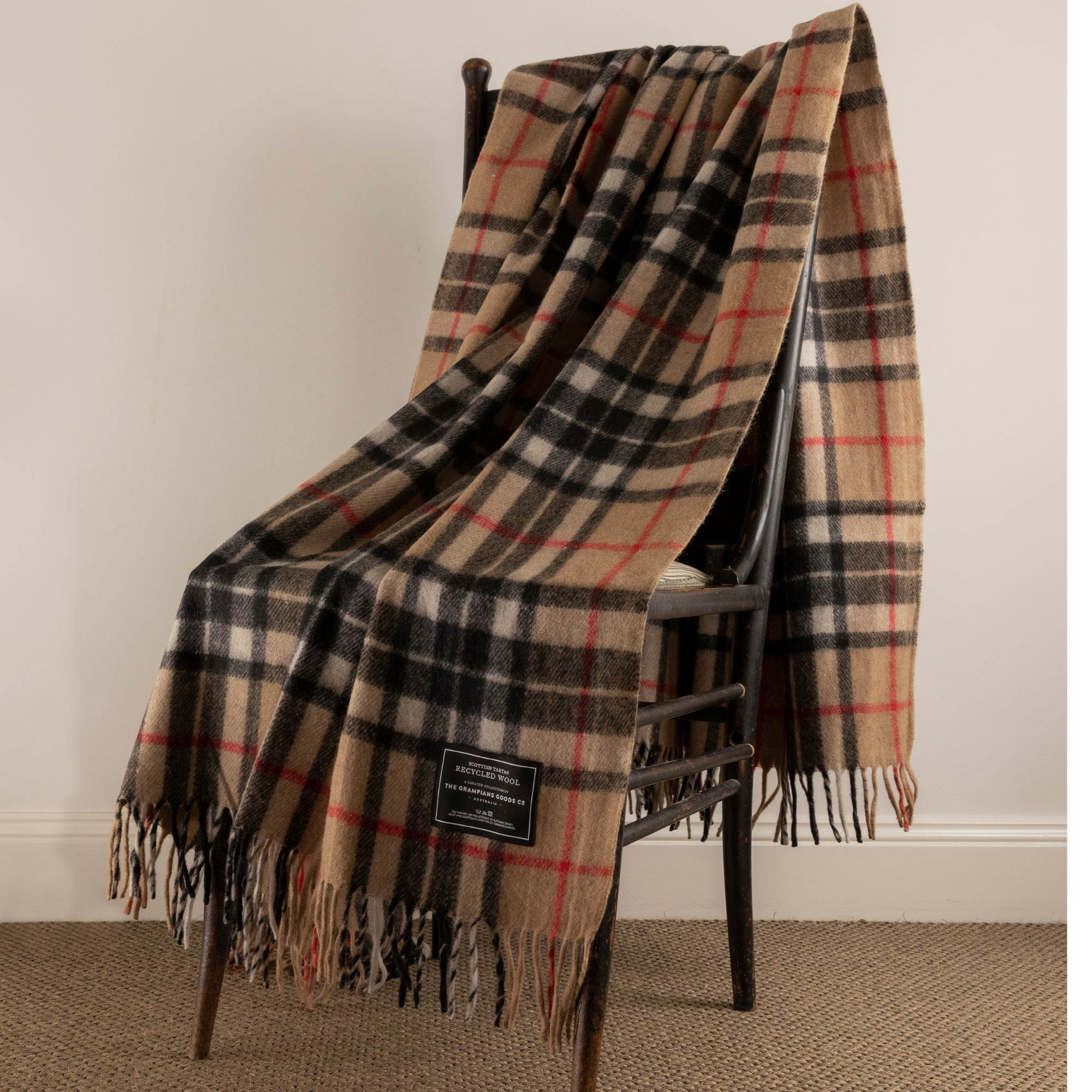 Heritage Collection | Recycled Wool Tartan Blankets | Camel