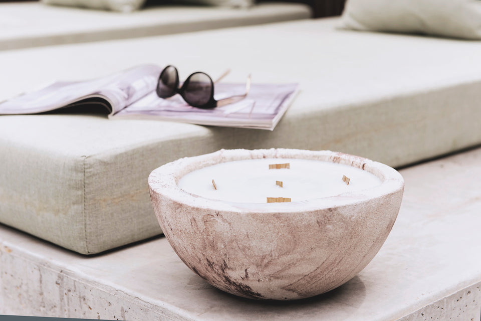 Extra Large Concrete Candle, Blushed Pink & White Marble, Kauai Coconut