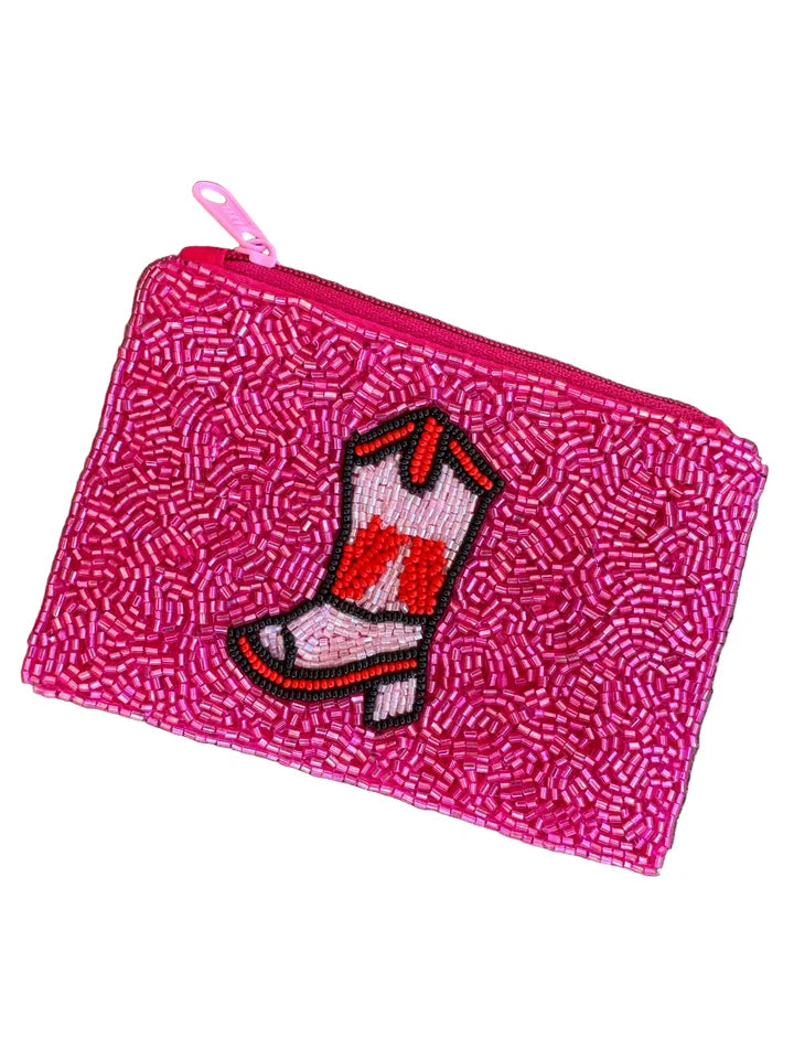 Pink Cowboy Boot Beaded Coin Purse