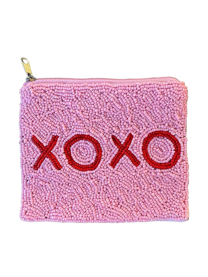 XOXO Pink Beaded Coin Purse