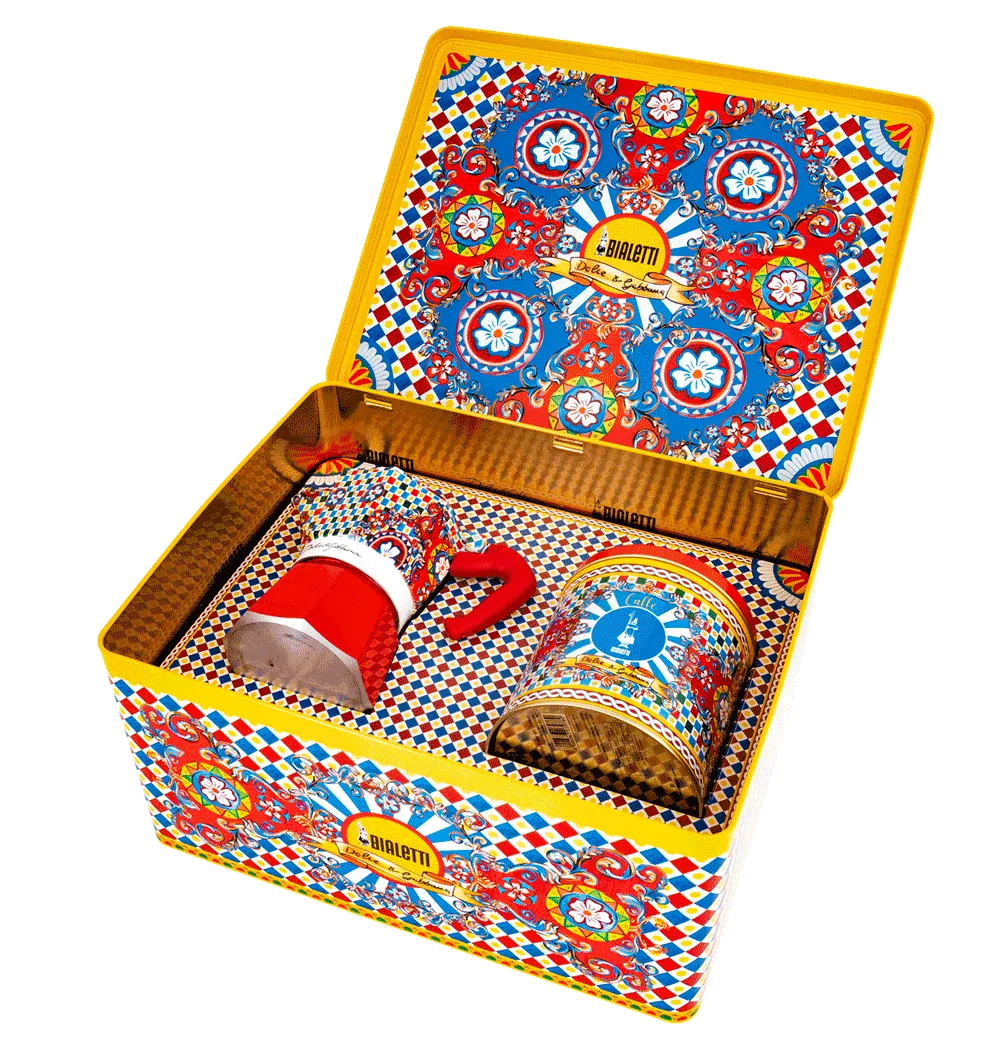Box Moka Express Sicilian Cart 3 Cups & Perfetto Moka Irresistible Ground Coffee