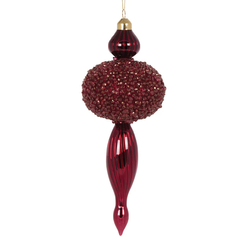 Exquisite Round Beaded Burgundy Finial