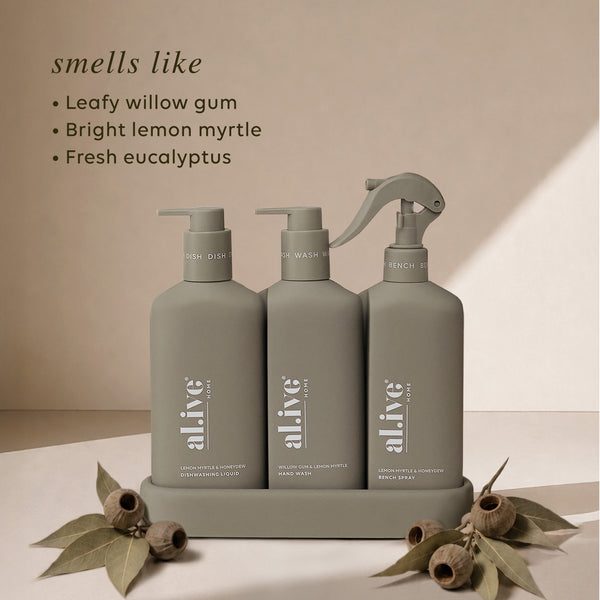 Kitchen Trio - Dishwashing Liquid, Hand Wash & Bench Spray Willow Gum & Lemon Myrtle
