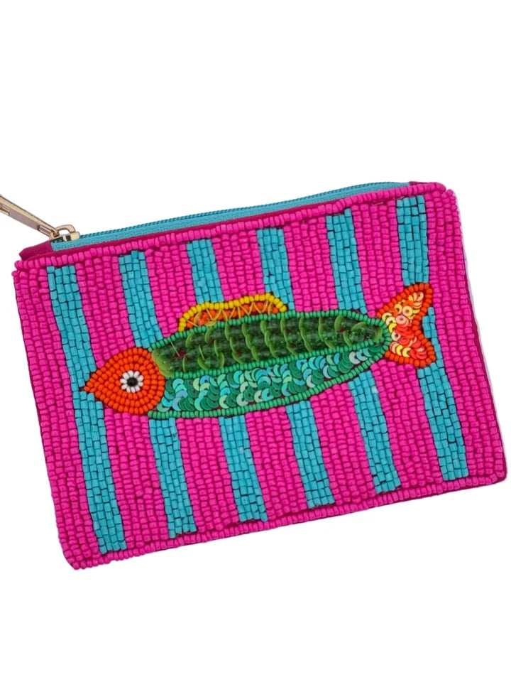 Tropical Fish Beaded Coin Purse - Green Fish