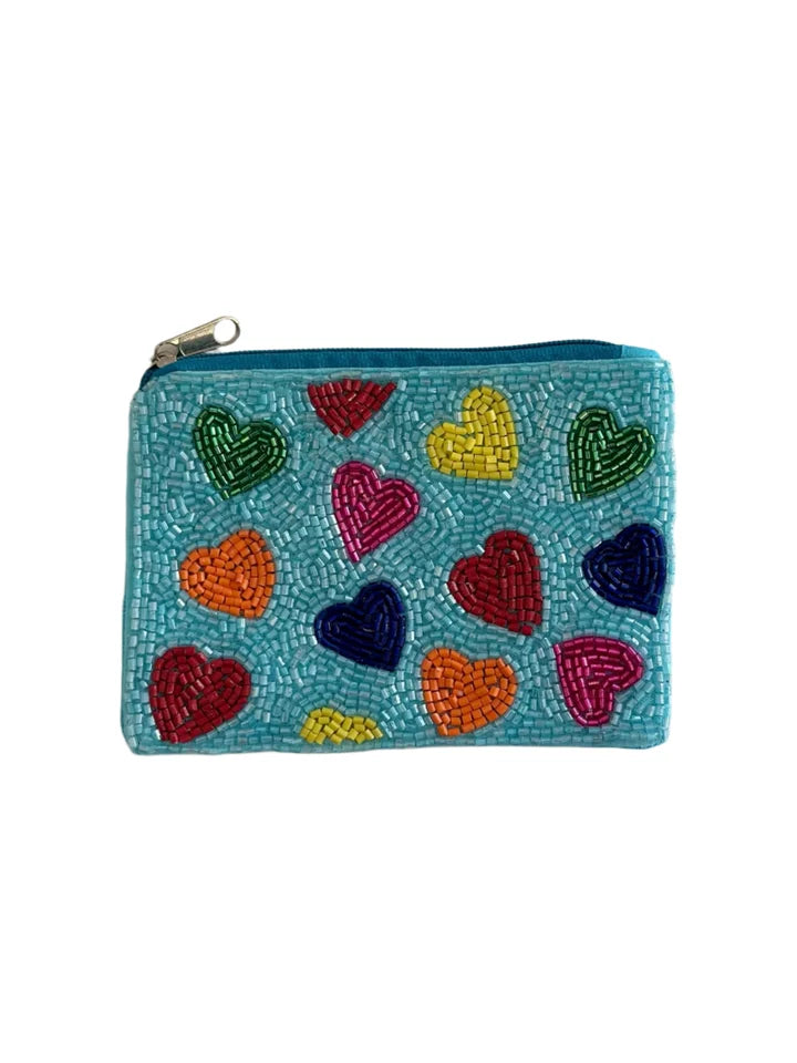 Heart Rainbow Beaded Coin Purse